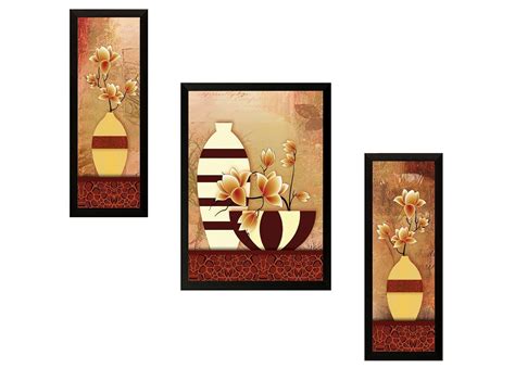 SAF paintings UV Textured ' Flower ' Print Framed Painting Set of 3 for ...