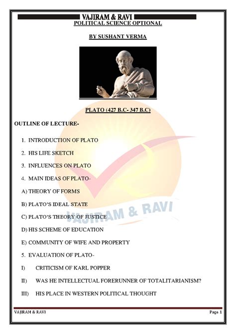 Plato: Political Thought & Ideal State Analysis - PS-OP-Notes - Studocu