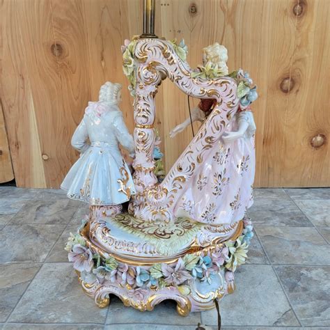 Vintage Victorian Italian Capodimonte Porcelain Table Lamp with Shade ...