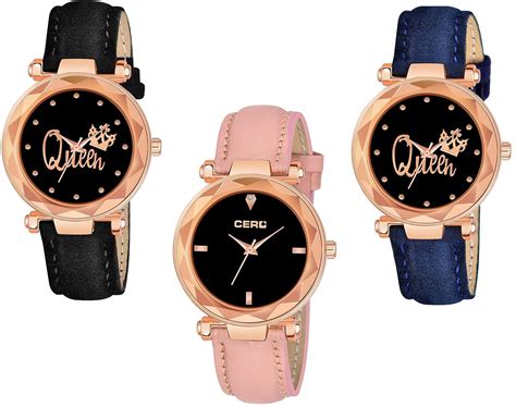 Buy CERO Pack of 3 Queen Dial Leathers Strap Analog Women and Girls ...