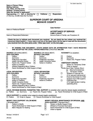 2016-2026 Form AZ Acceptance of Service Family Court - Mohave County ...