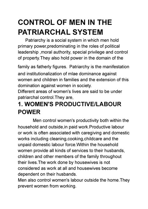 Control OF MEN IN THE Patriarchal System - CONTROL OF MEN IN THE ...