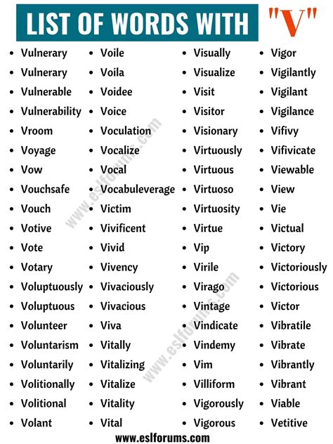 Words that Start with V | List of 260+ V Words in English with ESL ...
