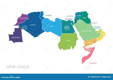 Map of Arab League. stock vector. Illustration of colorful - 108864159