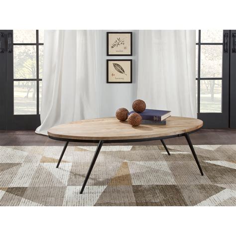 Solid Wood Contemporary Oval Coffee Table with Cross Metal Legs - On ...