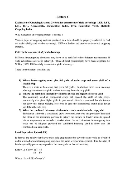 Lecture 6 - Cropping System Evaluation - Lecture 6 Evaluation of ...