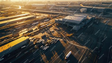 Premium Photo | Transportation Hub Aerial View Planes Trains and Trucks ...