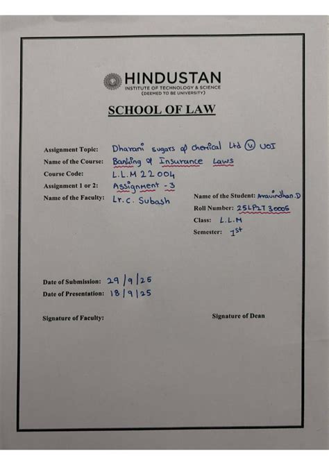 L.L.M 22004 Assignment 3: Case Study on Dharani Sugars vs UOI - Studocu