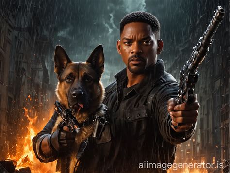 Action Movie Poster Will Smith with German Shepherd in Dramatic Scene ...