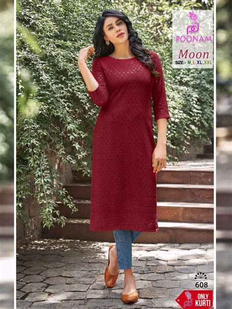 Poonam Moon 601 beautiful Chikankari Kurti Collection: Textilecatalog
