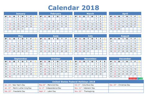 12 Month Calendar 2018 with Holidays Printable (3 Templates) – Free ...