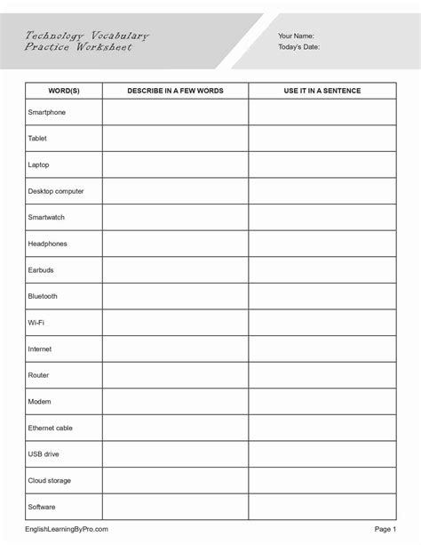 Technology Vocabulary Worksheet 的图像结果