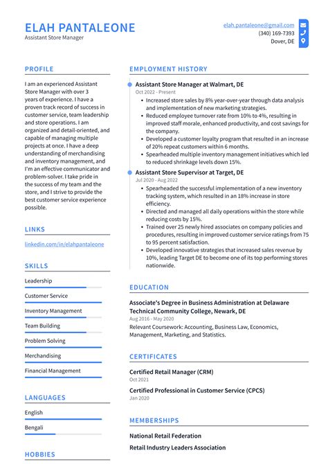Walmart Assistant Store Manager Resume Examples | ResumeCat