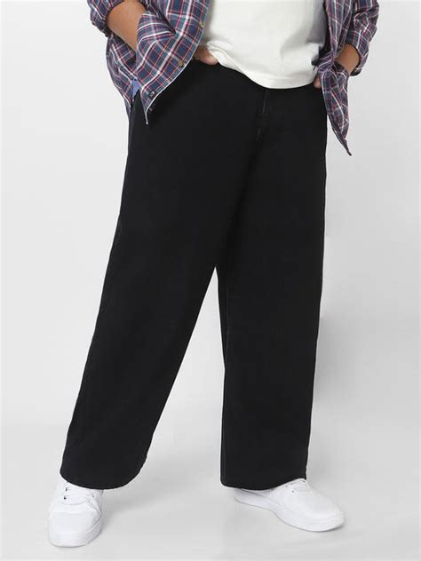 Plus Men's Black Loose Baggy Fit Washed Jeans Non-Stretchable – Urbano ...