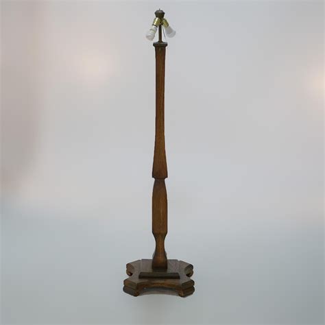 Antique Arts and Crafts Oak Floor Lamp with Leaded Glass Shade, circa ...