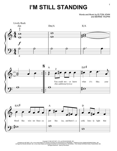 I'm Still Standing by Elton John Sheet Music for Big Note Piano at ...