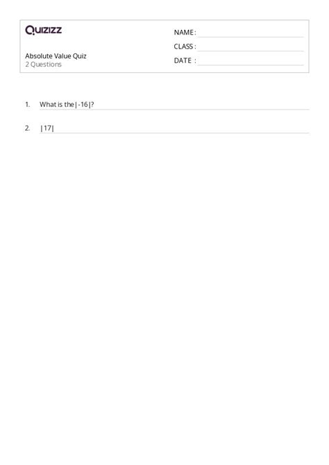 50+ Absolute Value worksheets for 1st Class on Quizizz | Free & Printable
