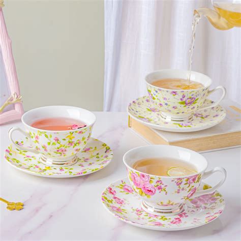 Pink Rose Ceramic Cup And Saucer Set 150 ml Online - Premium Tea Cup ...