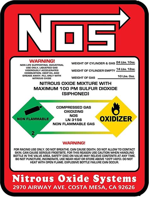 Buy Dracary NOS Replacement 10LB Nitrous Bottle Label Sticker Decal ...