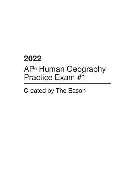 SINN 2022 AP HUG Practice Exam One - 2022 AP ® Human Geography Practice ...