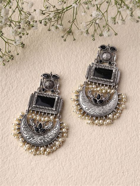 Priyaasi Chic Harmony Black Jhumkas Adorned with Pearls