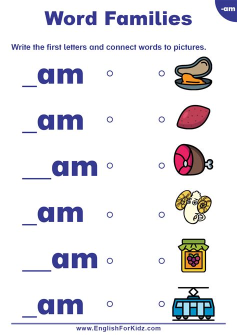 Word Families Worksheets: Am Words (Free PDF)