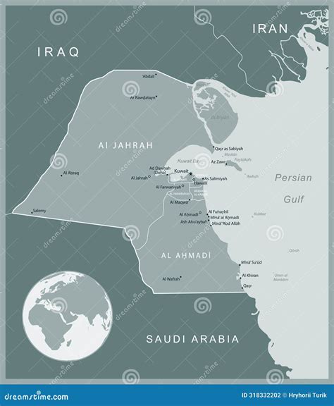 Kuwait - Detailed Blue Country Map With Cities, Regions, Location On ...