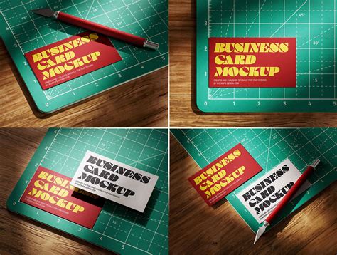 4 Free Creative Business Card Mockup Scne On Cutting Mat PSD Files ...