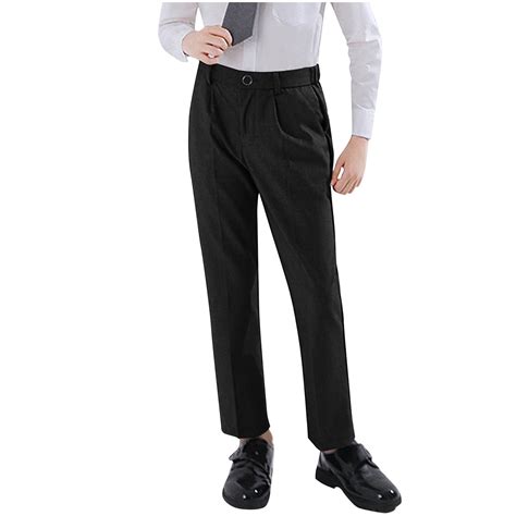 bbymog Boys Dress Pants with Pocket Solid Color Straight Uniform Pants ...