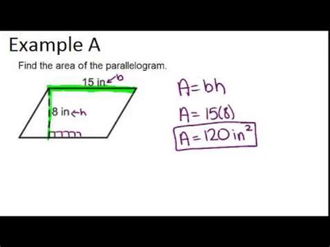 Image result for Parallelogram Area Example