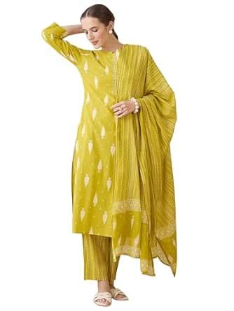 Buy INDO ERA Women's Straight Pure Cotton Geometric Printed Kurta Pant ...