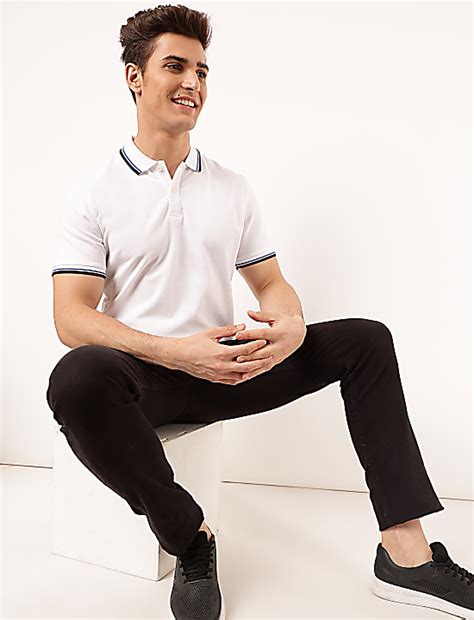 Buy Pure Cotton Striped Polo Neck T-Shirt at Marks & Spencer