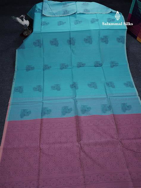 Sky Blue Beautiful Fancy Kora Cotton Saree With Contrast Baby Pink Blo ...