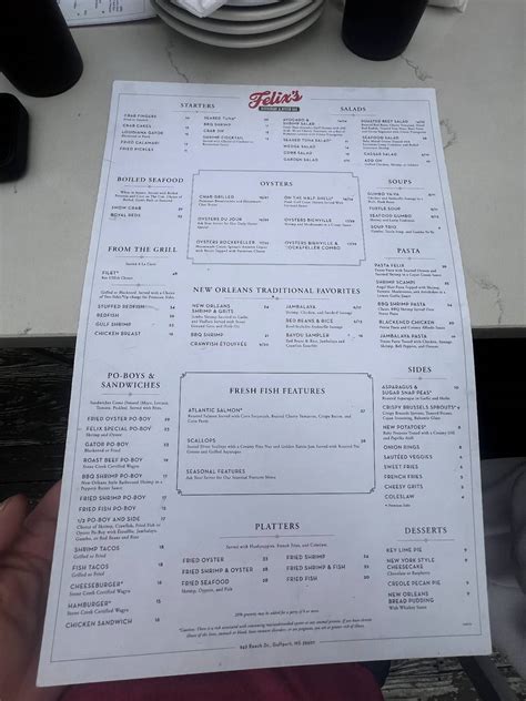 Menu at Felix's Restaurant & Oyster Bar, Gulfport