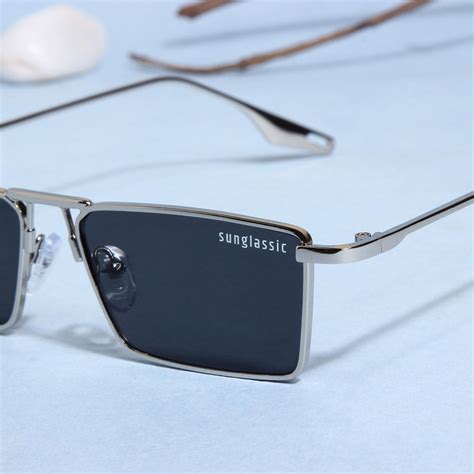 Buy Rebel Edition Silver Black Rectangle Sunglasses | Sleek Design