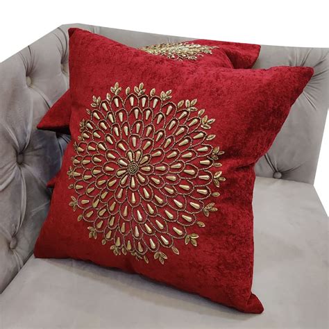 Buy Suede Red Maroon Set of 3 Ethnic Beaded Embroidered Square Combo ...
