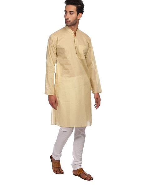 Buy Beige WINTAGE Straight Pocket Kurta with Mnadarin Collar | AJIO