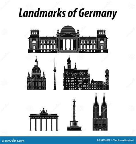 Bundle Of Famous Landmark Of The Europe With Silhouette Style On Float ...