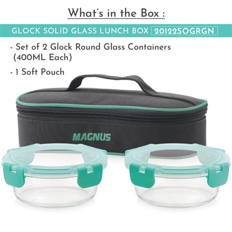 Buy Magnus Glock Solid Glass Lunch Box with Flat Pouch, 2 Round ...