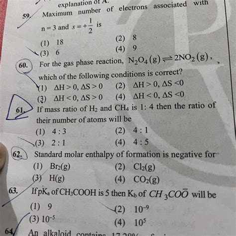 61. Question no 61! If mass ratio of H2 and CH4 is 1: 4 then the ratio ...