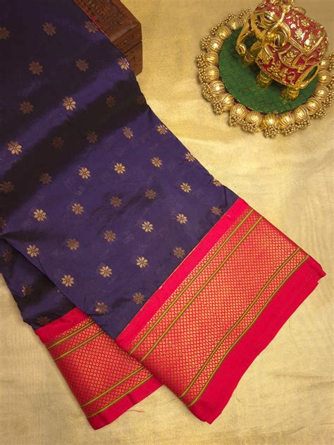 Royal Indigo Paithani Silk Saree with Small all-over Golden Butta with ...