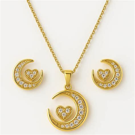 Heart and Crescent Moon Jewelry Set – Gold-Tone Anti-Tarnish – Gems and ...