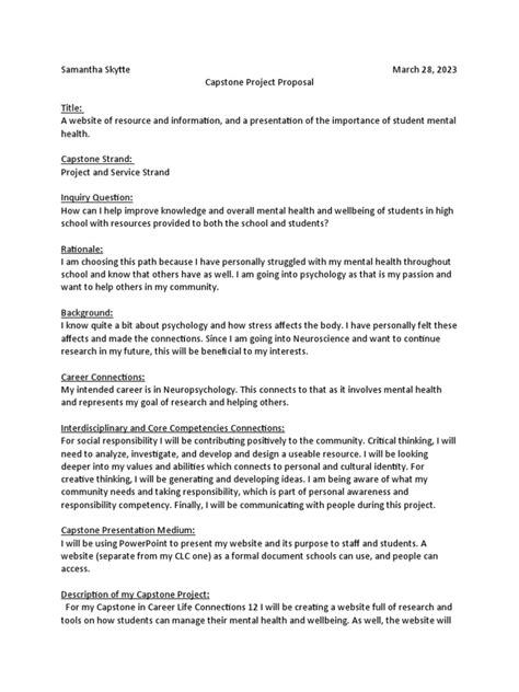 Capstone Proposal | PDF | Mental Health | Psychology