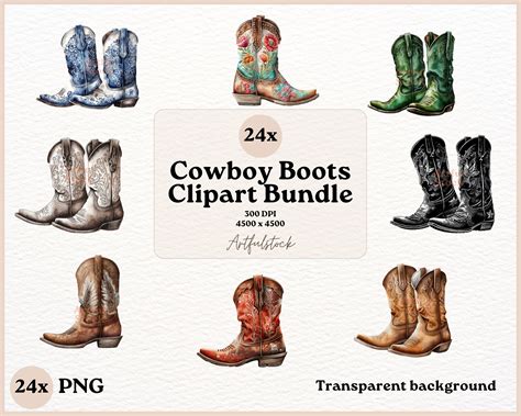 Cowboy Boots Clipart Bundle, Western Clipart, Wild West Clipart, Cowboy ...