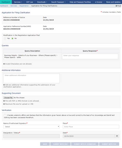 Application for Filing Clarification