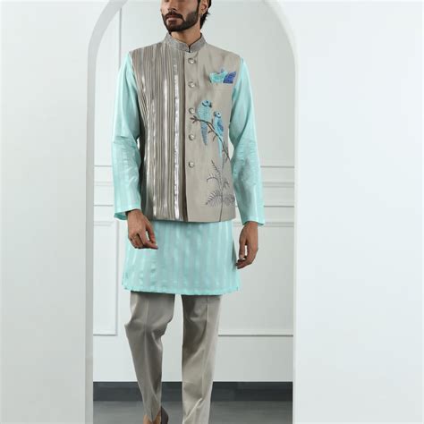 Steel Grey Nehru Jacket Set | Kushal's Luxury Ethnicwear