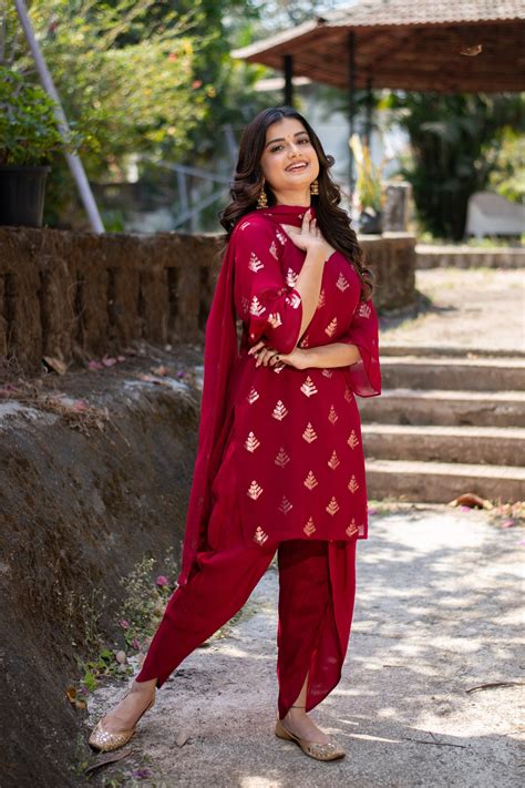 Buy Online in India | Cherry Red Sequin Patialla | Label Shaurya Sanadhya