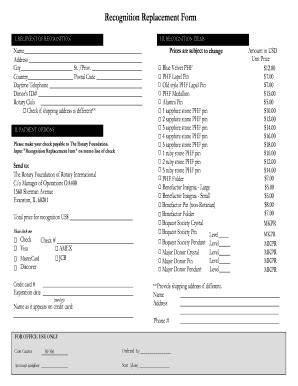 Rotary Recognition Replacement Form - Blank Fillable Template | Fill ...