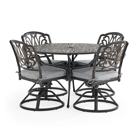 Roma Black Gold Cast Aluminum with Cushions 5 Piece Swivel Dining Set ...