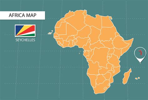 Seychelles map in Africa zoom version, icons showing Seychelles location and flags. 17740379 ...